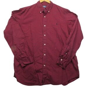 Polo Ralph Lauren Shirt Mens Extra Large Red Black Check Button Down Classic Fit
